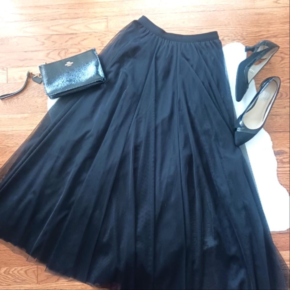 Women's Black Long Full A-Line Skirt